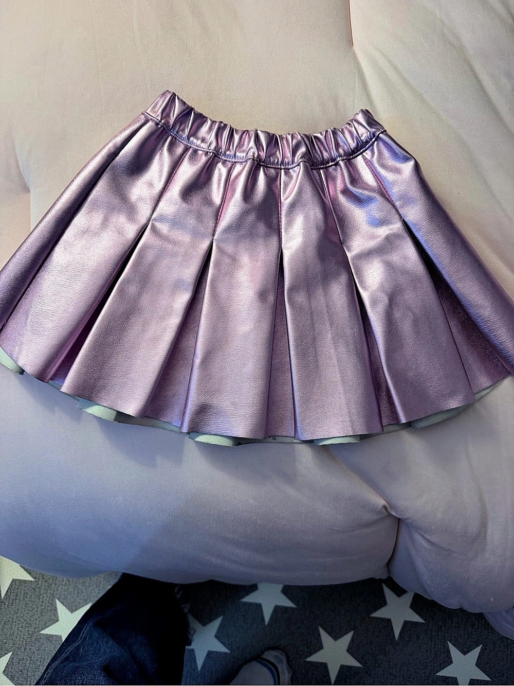 Faux Leather Pleated Pink Metallic Skirt